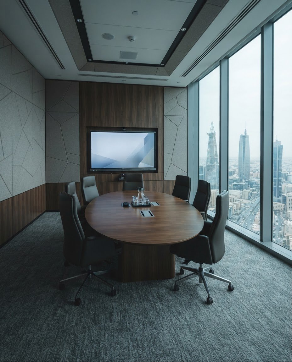 Corporate boardroom with interactive display